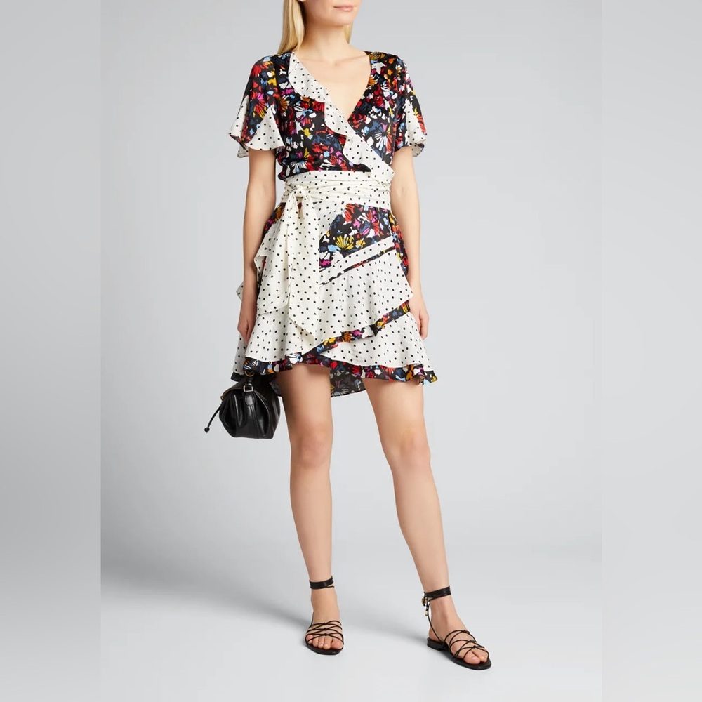 Tanya Taylor Bianka Ruffle Confetti Dot Wrap Dress.Polka dot silk fabric. Sz 2‎